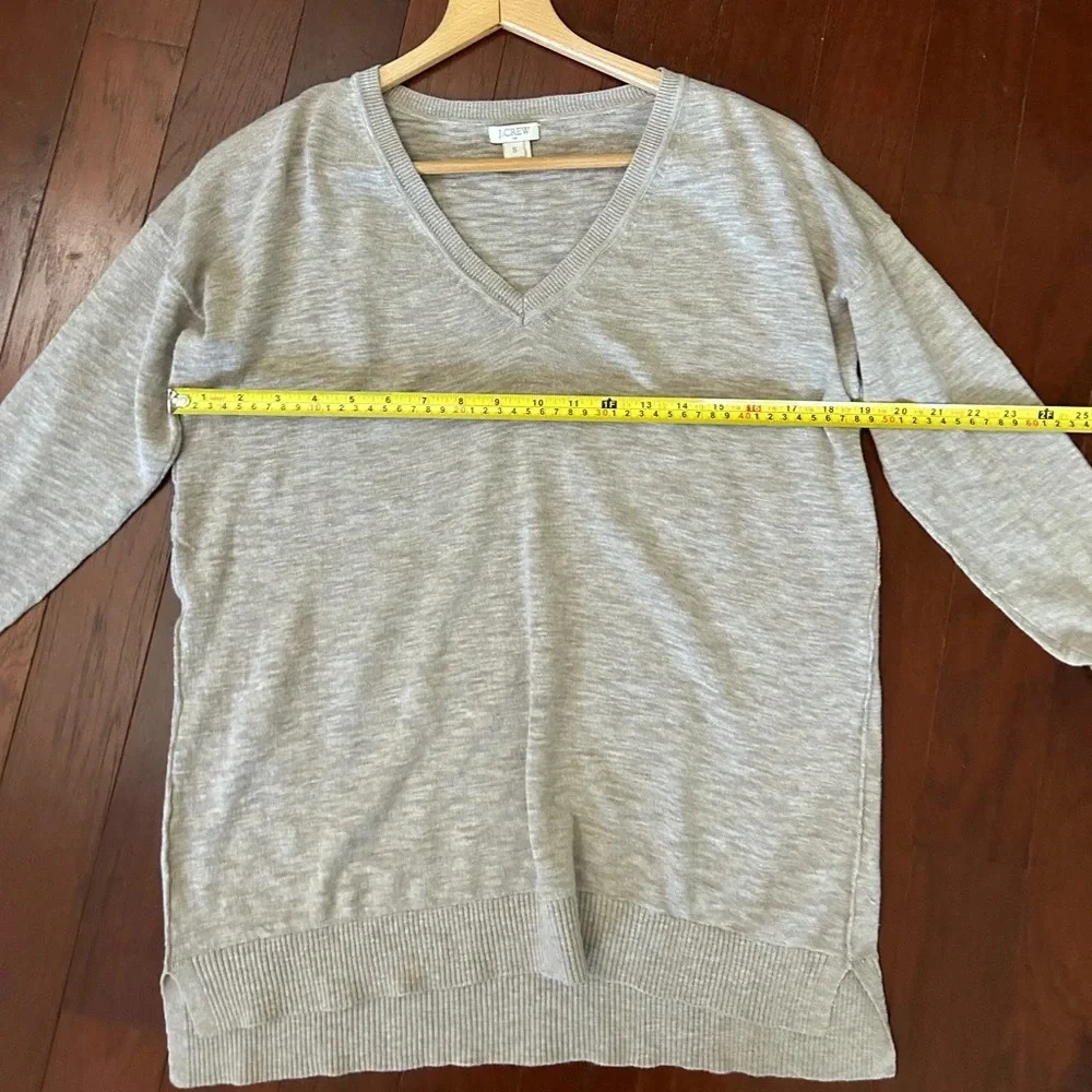 j crew 100% cotton vneck sweater size S 3/4 sleeve beige color excellent cond